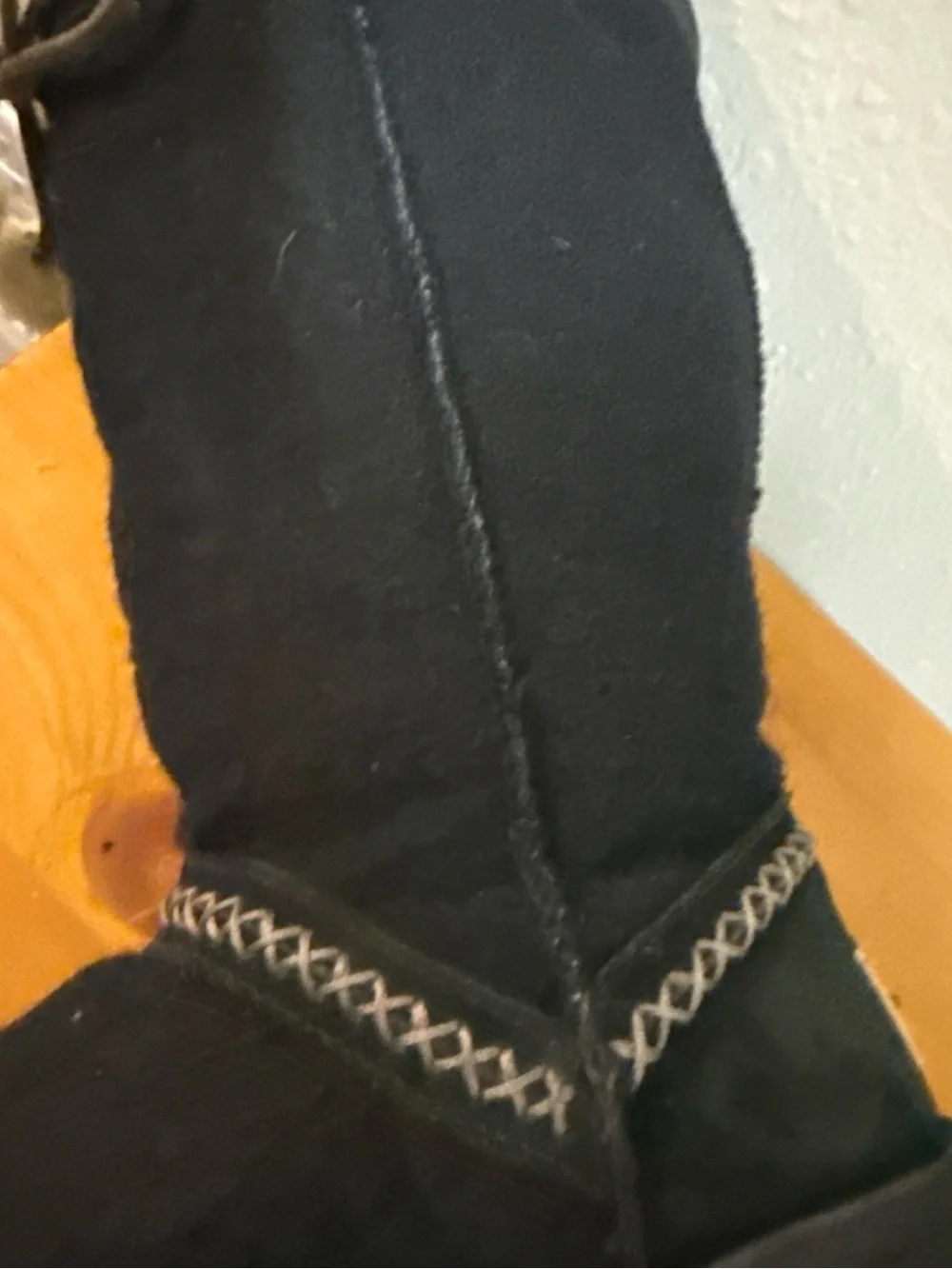 UGG Australia tall suede Black Winter Boots with Sherpa Trim and Pom Tie